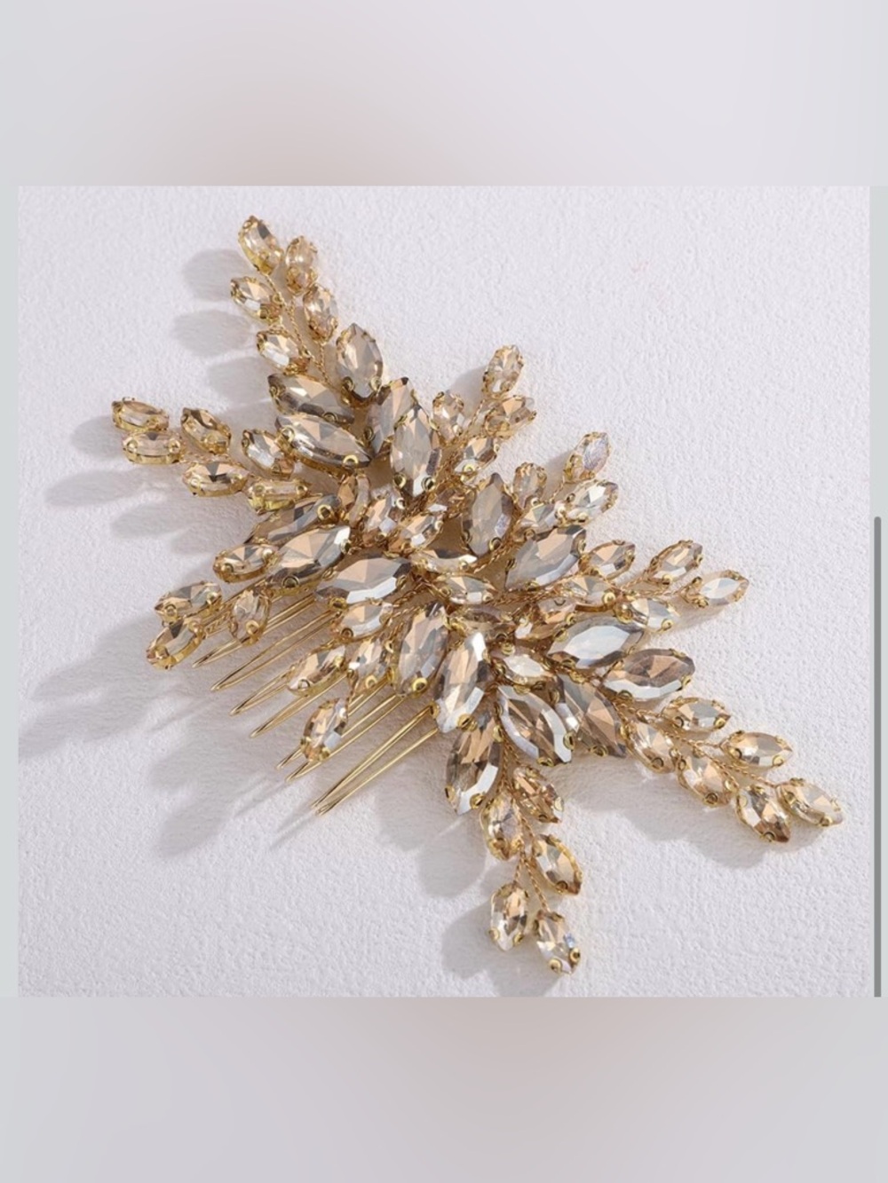 Gold Crystal Bridal Hair Comb with Champagne Stones